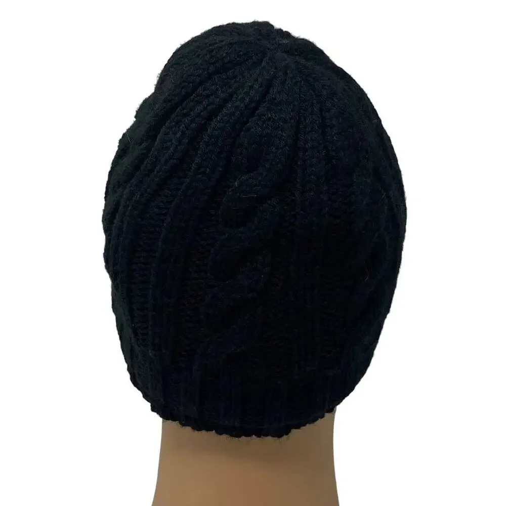 HEAT HOLDERS Black Cable Knit Fleece Women's Winter Cap Beanie Hat